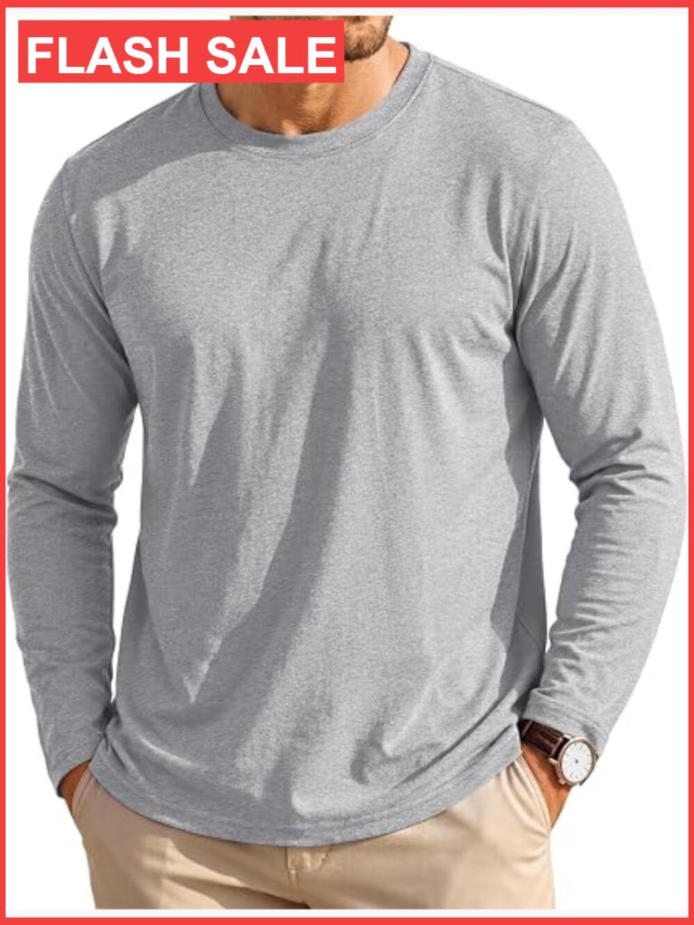 Men's Long Sleeve Cotton Crew Neck Tee - Regular Fit Casual Basic Pullover
